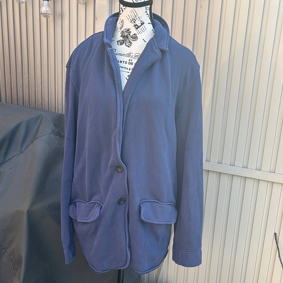 aerie Sweaters - Aerie Cotton Blend Deep Blue Fleece Blazer Sweater